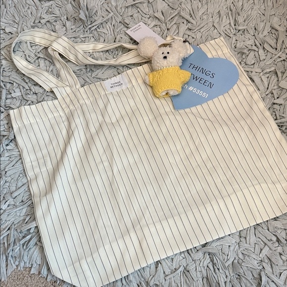 Things Between Handbags - Striped Tote Bag with Bear Keychain